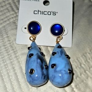 Chico's Elegant Blue and Gold No Droop Drop Earrings